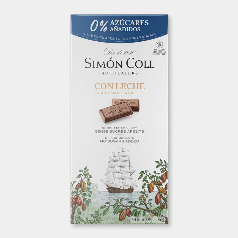 Pieniškas šokoladas be cukraus SIMON COLL, 85g