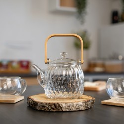Borosilikatinio stiklo arbatinukas su bambukine rankena, 700 ml