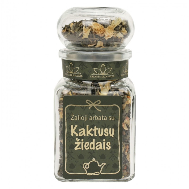 Žalioji arbata su KAKTUSŲ ŽIEDAIS, 60g (stikl.)