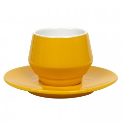 Dvigubo porceliano puodelis su lėkštele MANIKO, 205 ml (geltonas)