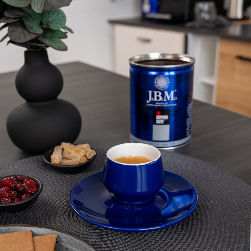 Dvigubo porceliano puodelis su lėkštele MANIKO, 70 ml (mėlynas)