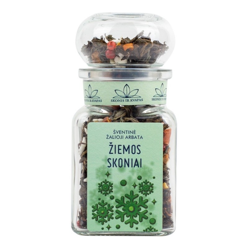 ŠVENTINĖ žalioji arbata ŽIEMOS SKONIAI (stikl.) 50 g