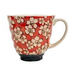 Puodelis RAUDONI GĖLIŲ RAŠTAI, 280ml, keramik.