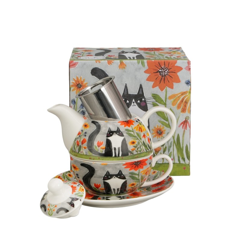 Arbatinukas su sieteliu ir puodeliu TINGŪS KATINĖLIAI, porcelianas