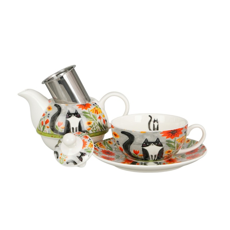 Arbatinukas su sieteliu ir puodeliu TINGŪS KATINĖLIAI, porcelianas