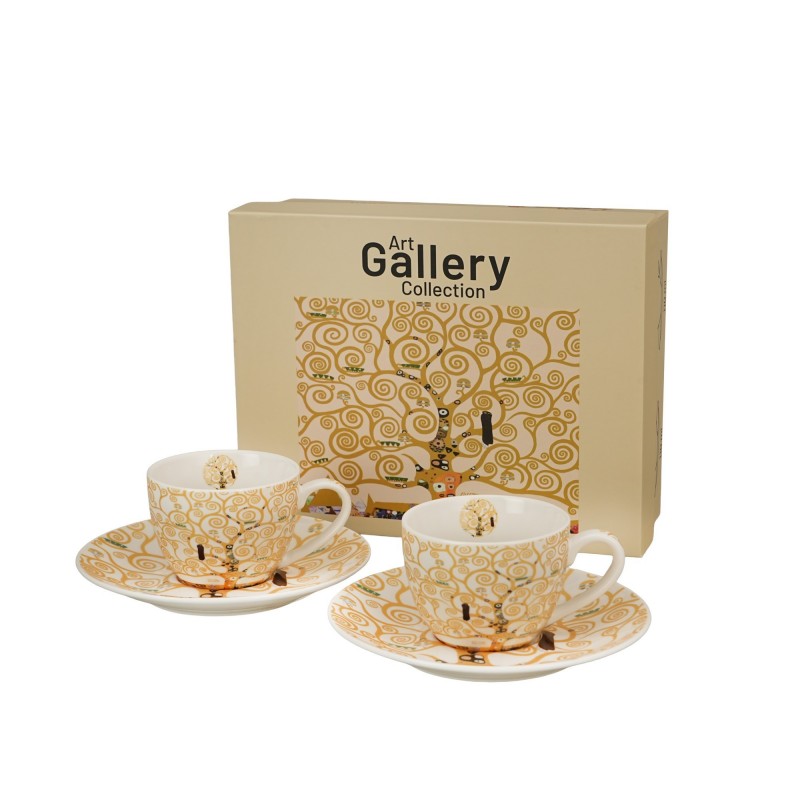 Espresso puodelių rinkinys GYVYBĖS MEDIS, porcelianas, šviesus, 110ml, 2 vnt