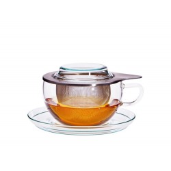 Puodelis su lėkštute ir metaliniu sieteliu TEA TIME