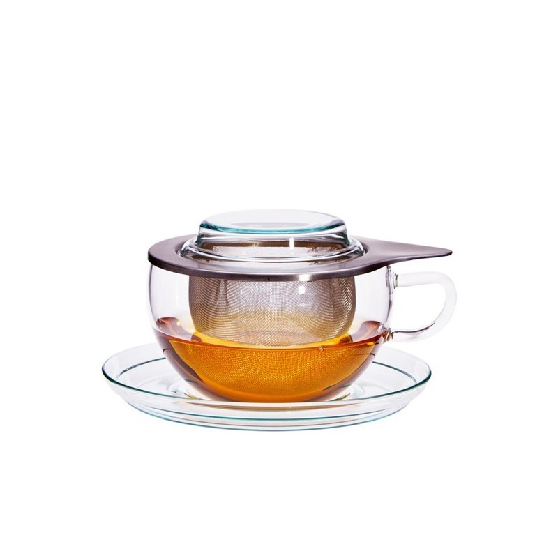 Puodelis su lėkštute ir metaliniu sieteliu TEA TIME
