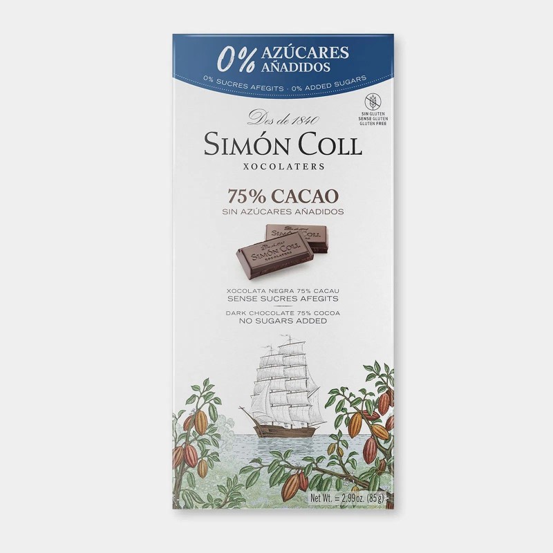 Juodasis šokoladas be cukraus SIMON COLL 75%, 85g